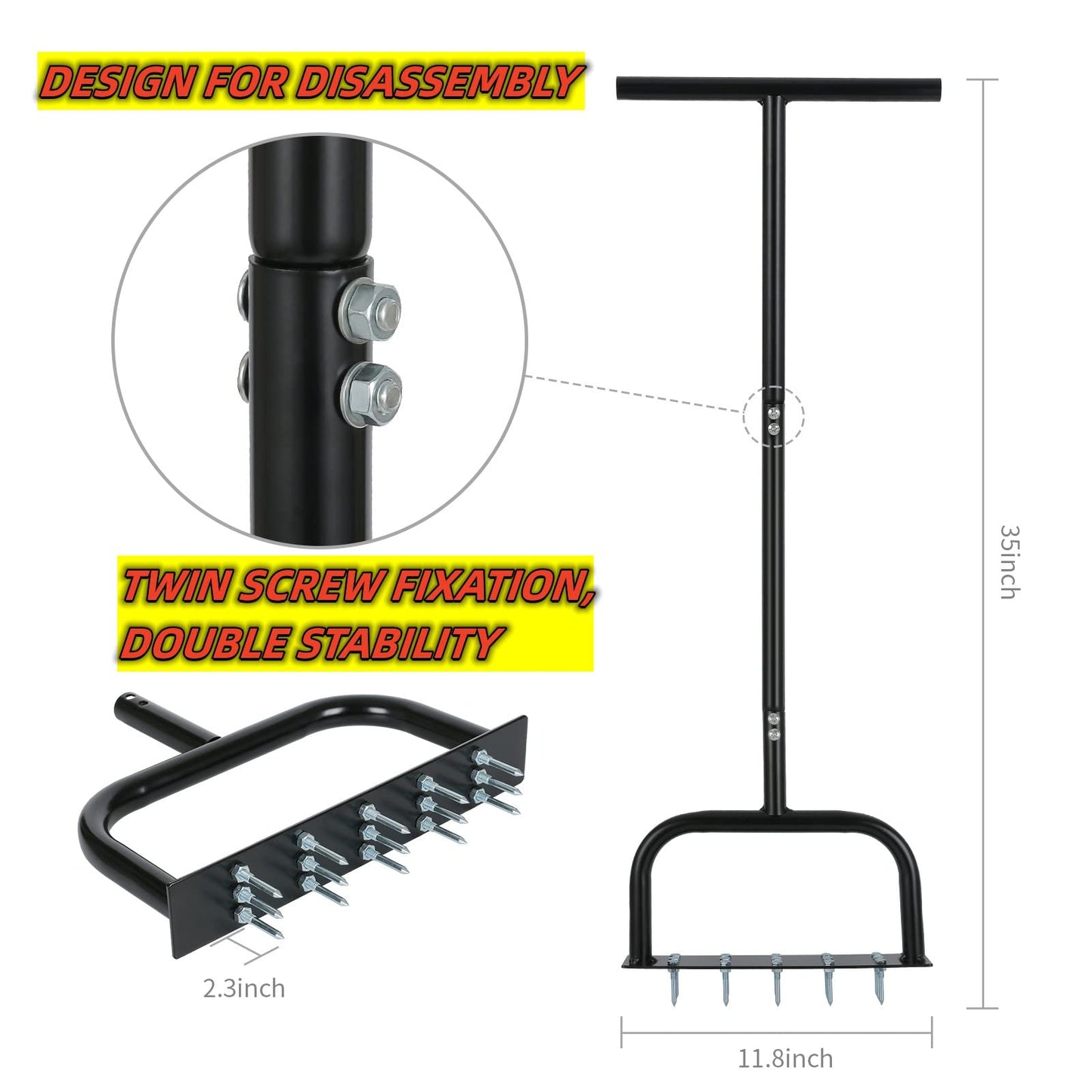 Lawn Aerator Tool Manual Metal Spike Grass Aeration With Dethatching Garden dealsniper-net