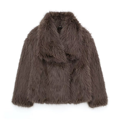 Winter Plush Coat Fashion Thicken Lapel Outwear Women DealSniper.net Brown L