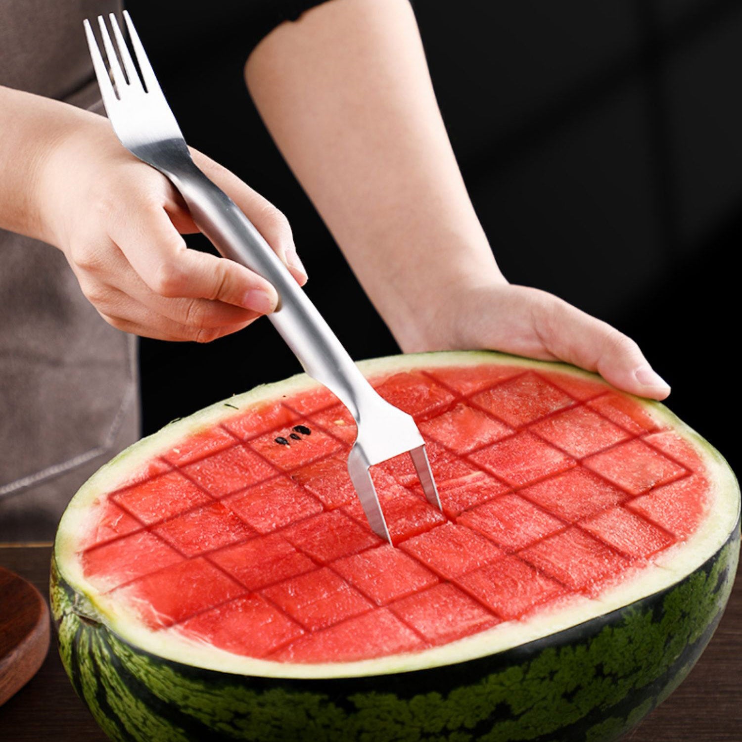 2 In 1 Watermelon Fork Slicer Multi-purpose Stainless Steel Kitchen DealSniper.net