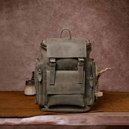 Retro Crazy Horse Leather Mens Backpack male computer