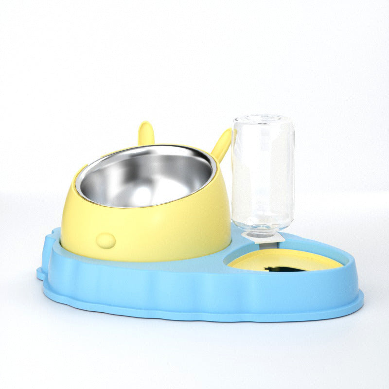 Double Bowl Stainless Steel Carrots Antiskid Pet Feeding Tool Tilt Design Carrot Appearance Dog Bowl For Indoor Pets Products Pets dealsniper-net Blue Yellow