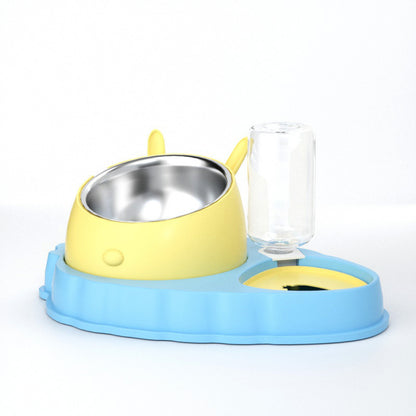 Double Bowl Stainless Steel Carrots Antiskid Pet Feeding Tool Tilt Design Carrot Appearance Dog Bowl For Indoor Pets Products Pets dealsniper-net Blue Yellow