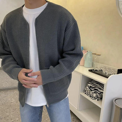 Men Zip Up Knitted Cardigan Lined Funnel Sweater Men Gym From House Gray 2XS