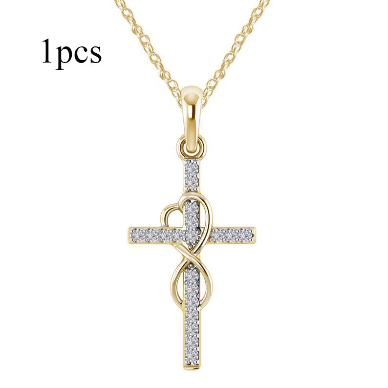 Alloy Pendant With Diamond And Eight-character Cross Necklace Jewelry dealsniper-net