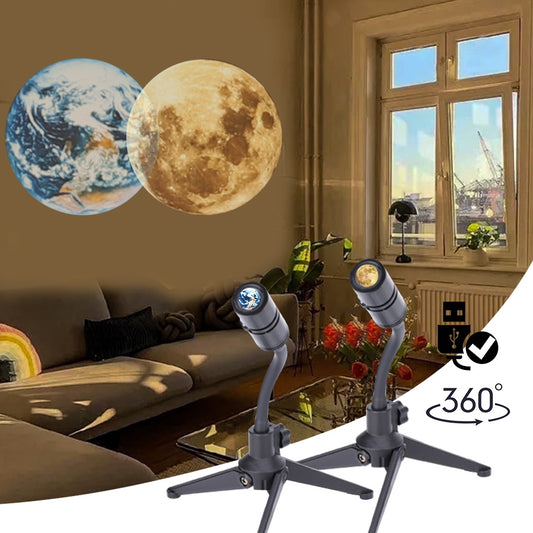 2 In 1 Star Projector Earth And Moon Projection Lamp 360 Rotating Bracket