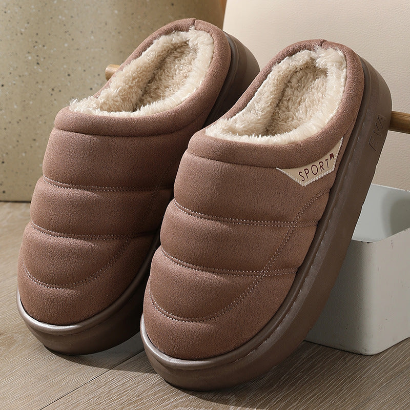 Fashion Solid Plush Slipper Winter Warm Indoor Floor Bedroom Men DealSniper.net Coffee 36to37