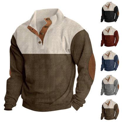 Casual Button Stand-collar Long Sleeve Pullover Sweatshirt Men DealSniper.net