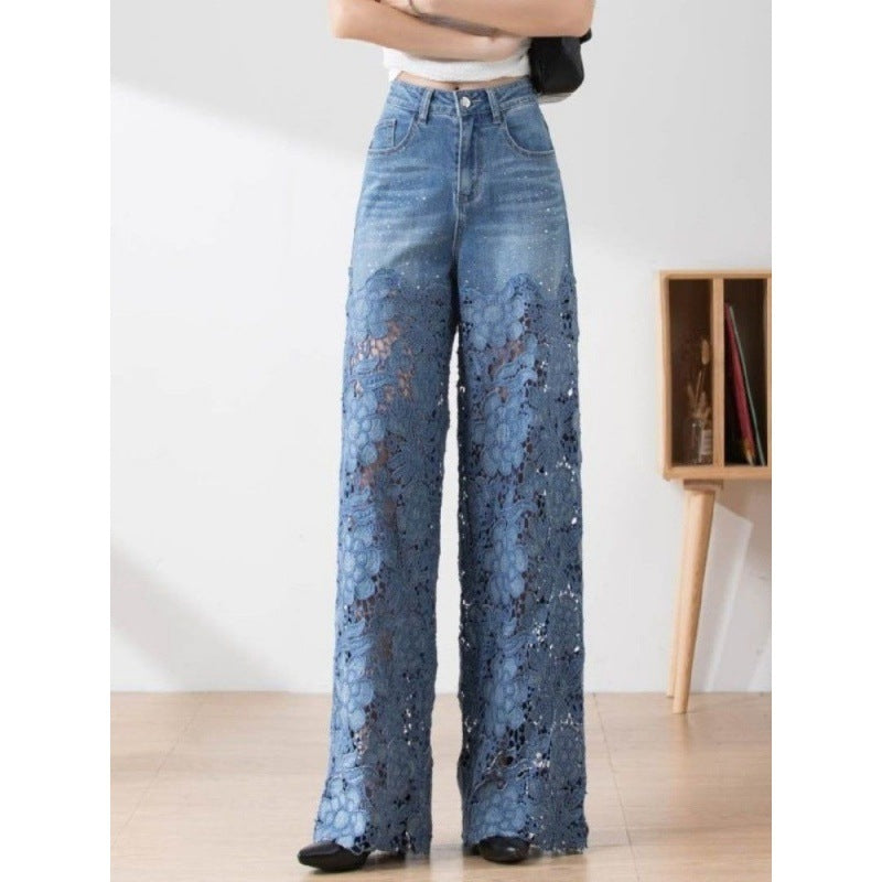 Women's Stitching High Waist Wide Leg Pants Women DealSniper.net Blue 2XL