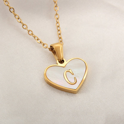 26 Letter Heart-shaped Necklace White Shell Love Clavicle Jewelry dealsniper-net C