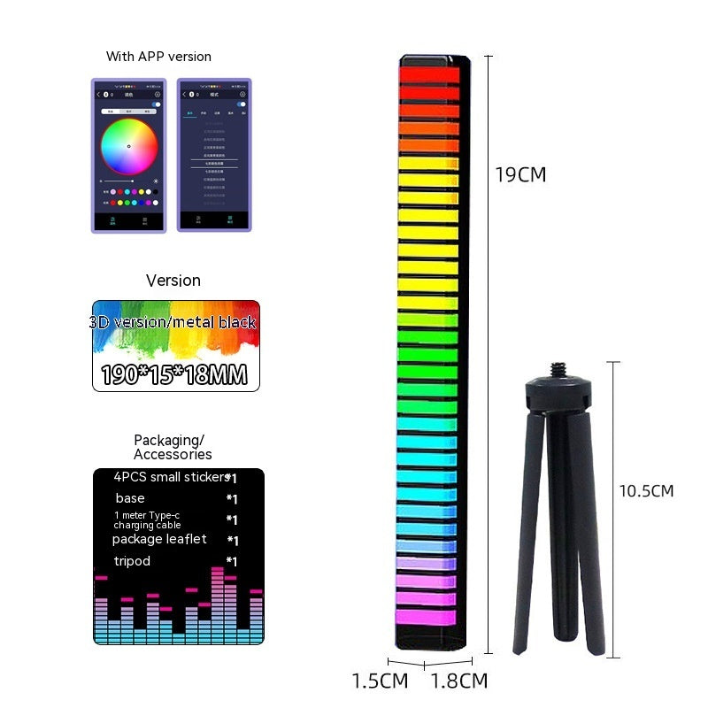 Led Sound Control Light Bar RGB Ambient Pickup Rhythm Lamp Music House DealSniper.net 3D Lamp Metal Black Tripod APP 5V Built In Battery Style