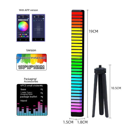 Led Sound Control Light Bar RGB Ambient Pickup Rhythm Lamp Music House DealSniper.net 3D Lamp Metal Black Tripod APP 5V Built In Battery Style
