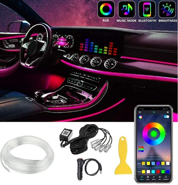 Car Atmosphere Light Modified Colorful Light Guide Vehicle dealsniper-net APP Bluetooth DC Cable Tools One Drag Four 6 M