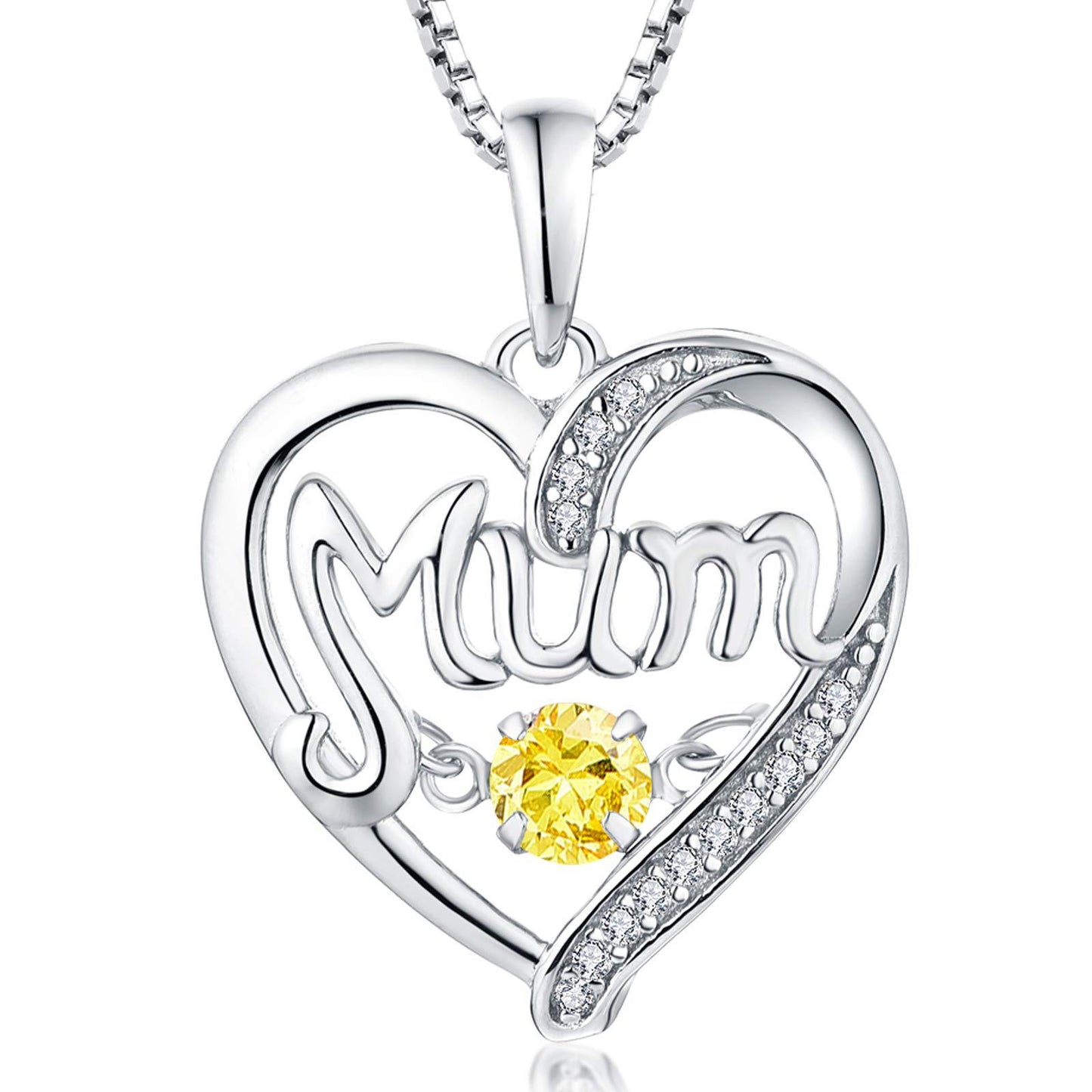 Pulsatile Heart MoM Necklace Mother's Day Gift Birthstones Smart Pendant Jewelry dealsniper-net Yellow Zirconium November 925 Silver