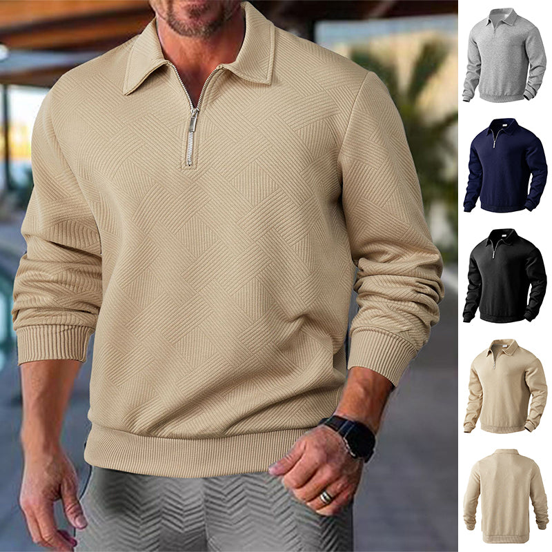 Lapel Jacquard Half-zipper Sweatshirt Fashion Solid Color Men DealSniper.net