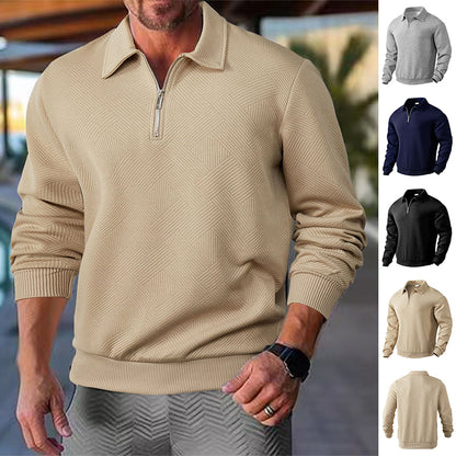 Lapel Jacquard Half-zipper Sweatshirt Fashion Solid Color Men DealSniper.net