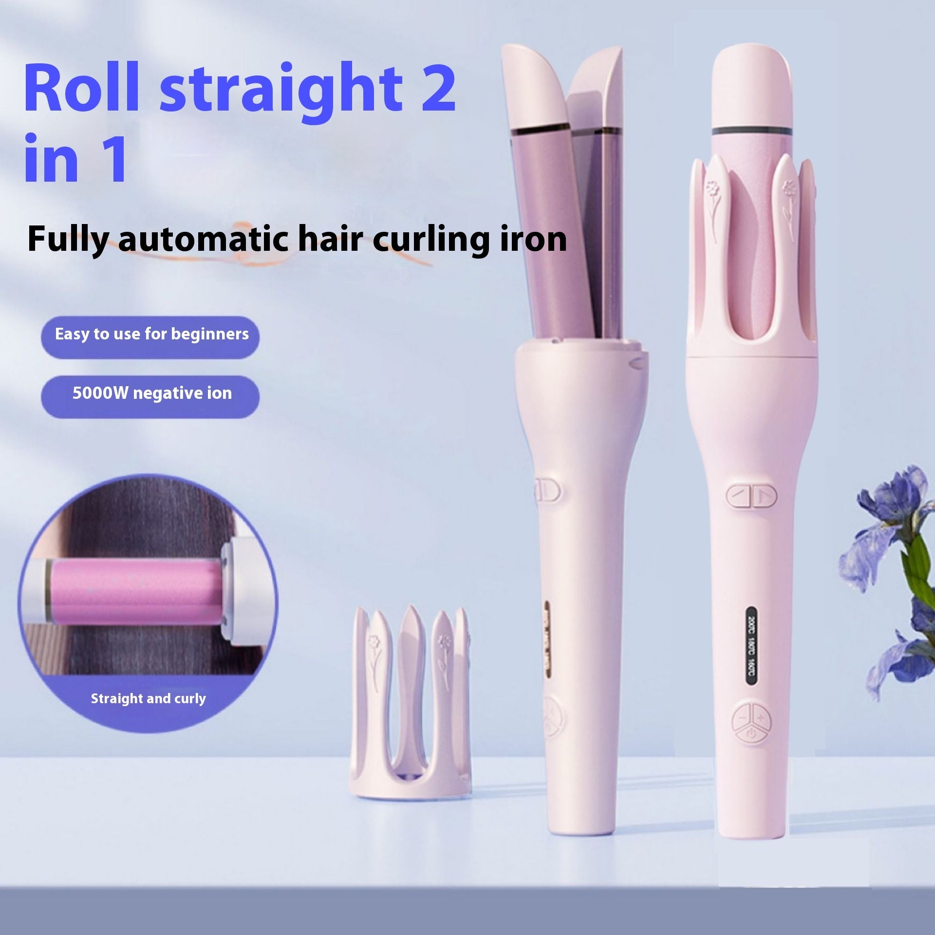 New 2 In 1 Automatic Hair Curler Straightener Magic Curler Beauty dealsniper-net Pink AU