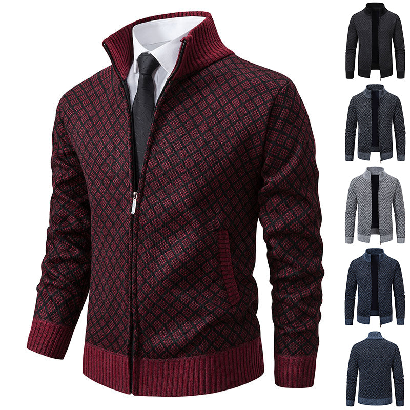 Thickened Plaid Print Jacket Cardigan Fashion Slim Fit Zipper Men Gym From House
