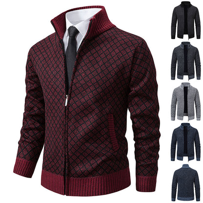 Thickened Plaid Print Jacket Cardigan Fashion Slim Fit Zipper Men Gym From House