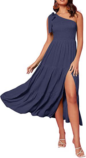 New Summer Fashion Women's One-shoulder Pleated Women dealsniper-net Navy Blue L