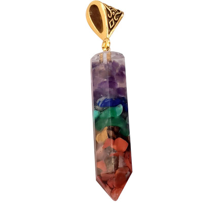 Seven Chakra Natural Crushed Stone Hexagon Column Necklace Aura Pendant Jewelry dealsniper-net