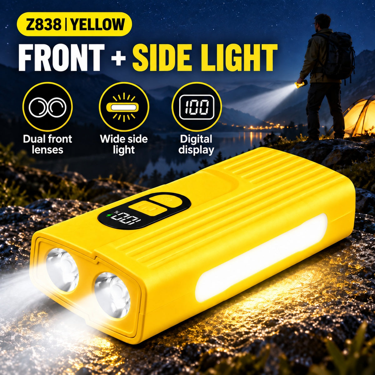 Rechargeable Z838 Yellow Portable Bicycle Flashlight Outdoor Outdoor DealSniper.net