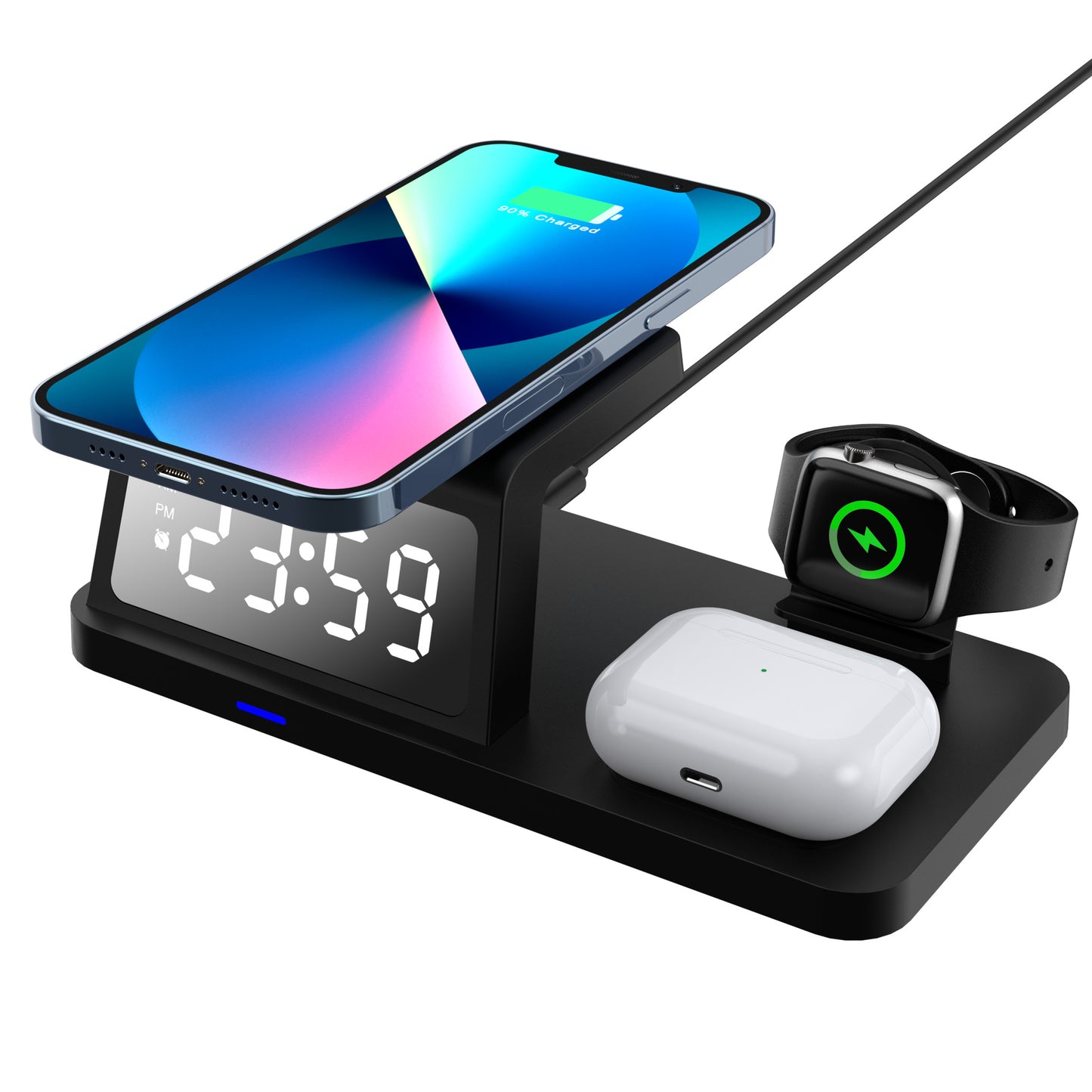 Four-in-one Clock Wireless Charger Fast Charger Gadgets Gym From House Black HT506