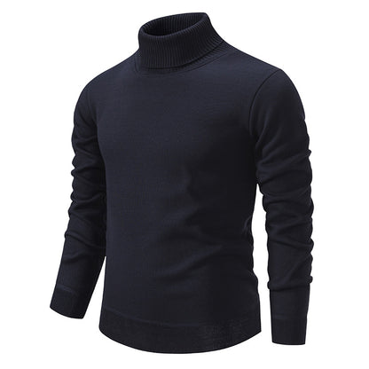 Men's Turtleneck Pullover Sweater Fashion Solid Color Fleece Men Gym From House Navy Blue 2XL