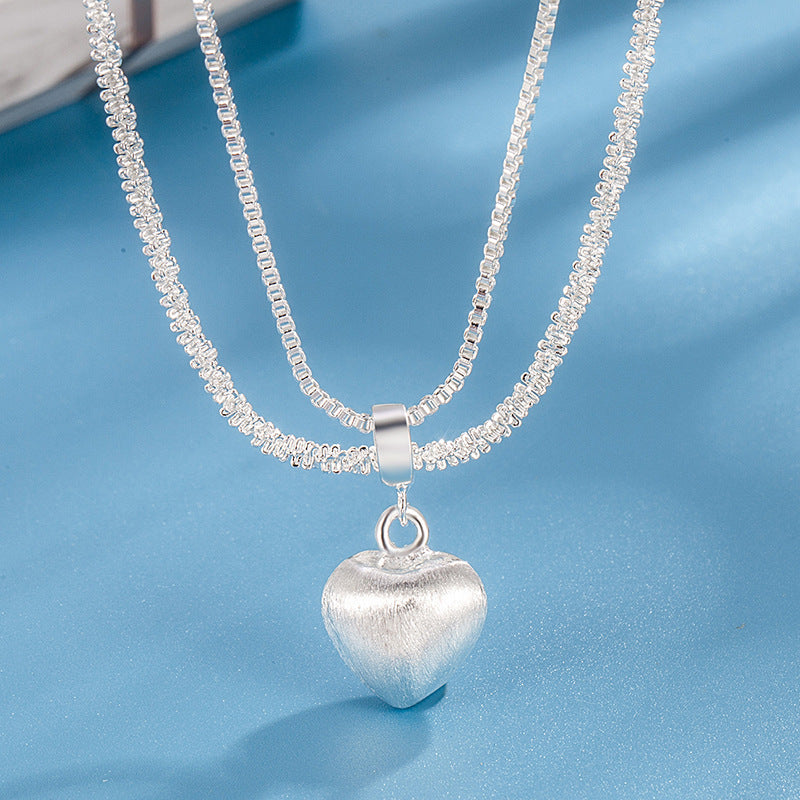Double Layer Brushed Heart Pendant Necklace For Women Jewelry dealsniper-net Heart Necklace