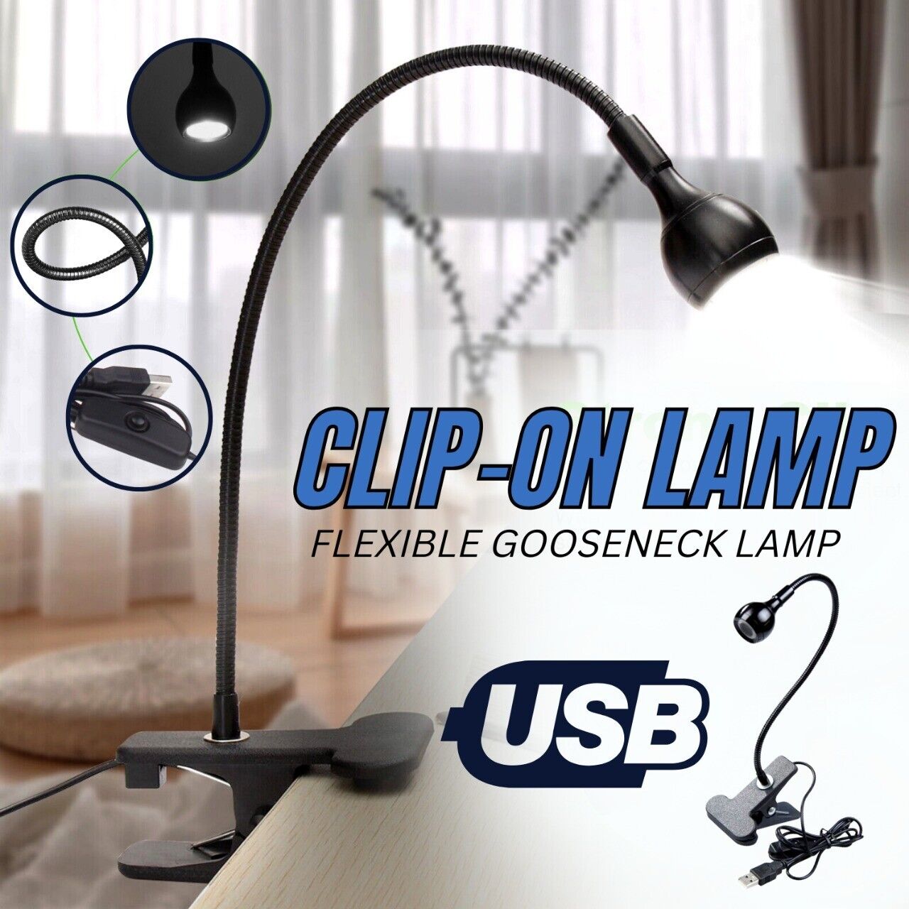 USB Clip-On LED Desk Lamp Flexible Reading Book Light Bedside Work Table Lamp Home dealsniper-net