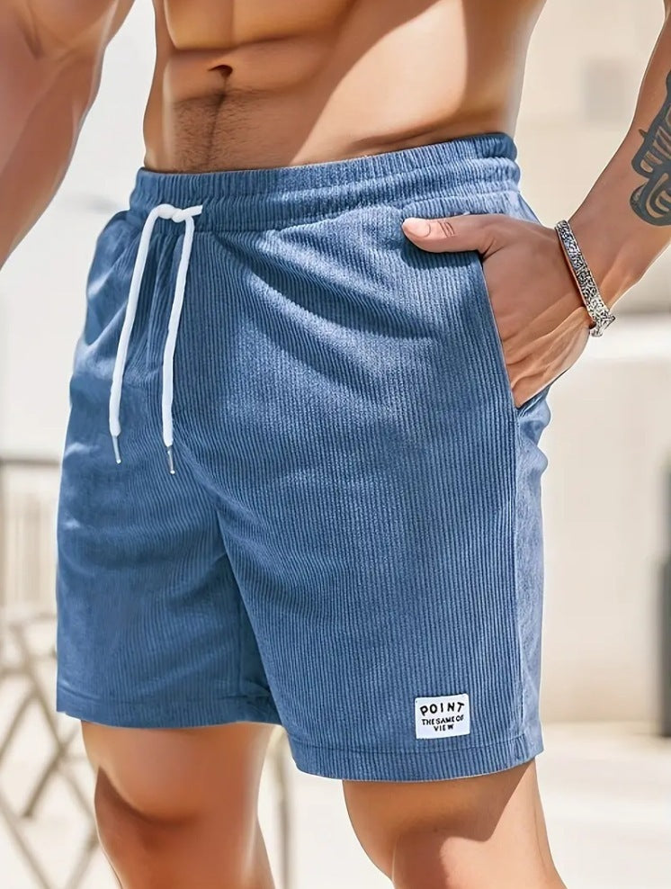 Lace-up Drawstring Shorts Summer Corduroy Sports Short Pants Mens Clothing Men dealsniper-net 2XL Denim Blue 1PC