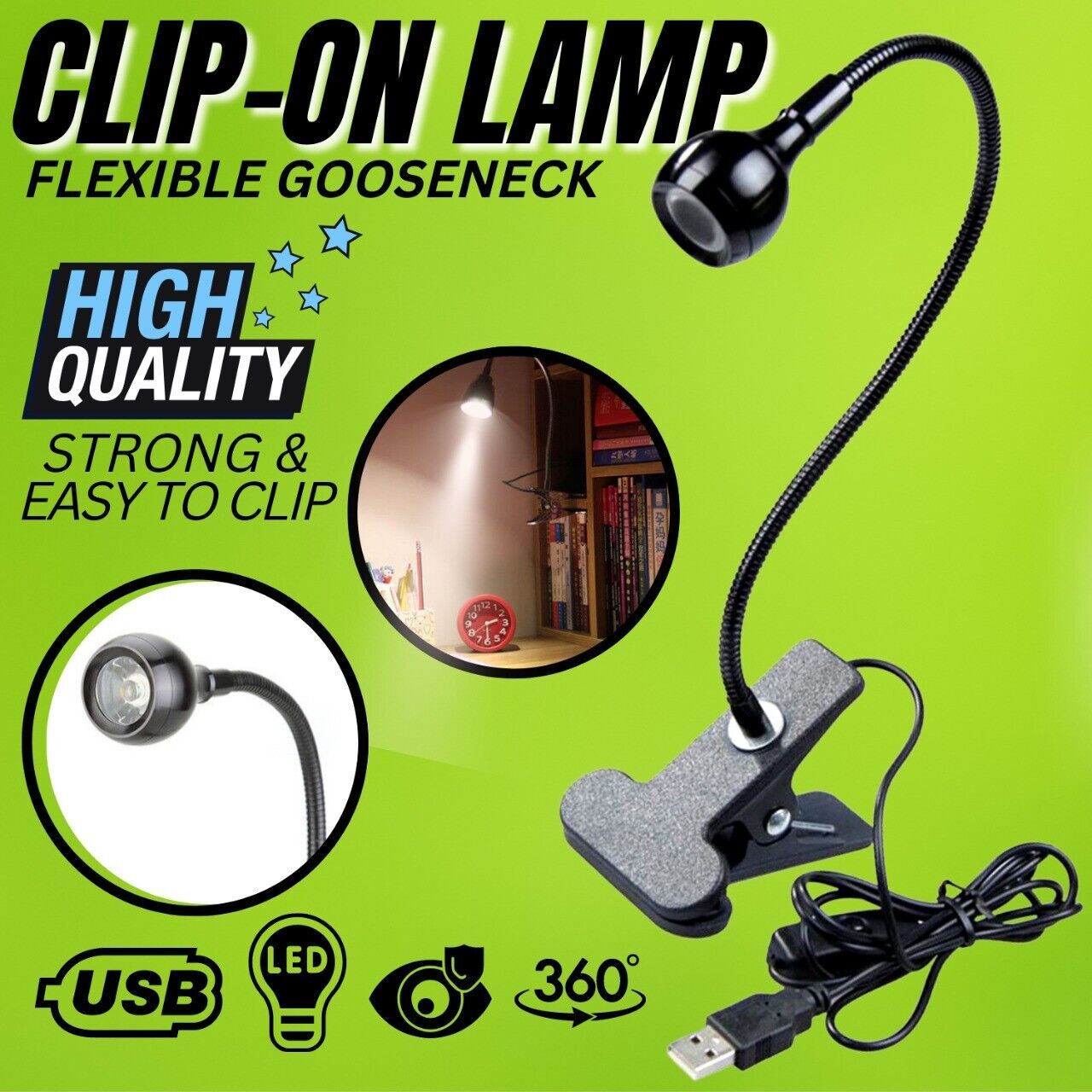 USB Clip-On LED Desk Lamp Flexible Reading Book Light Bedside Work Table Lamp Home dealsniper-net