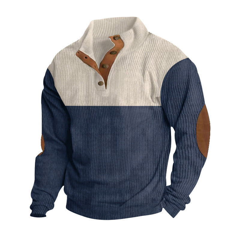 Casual Button Stand-collar Long Sleeve Pullover Sweatshirt Men DealSniper.net Navy Blue L