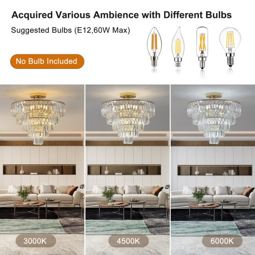 Golden Crystal Chandelier 5-layer Round Semi-recessed