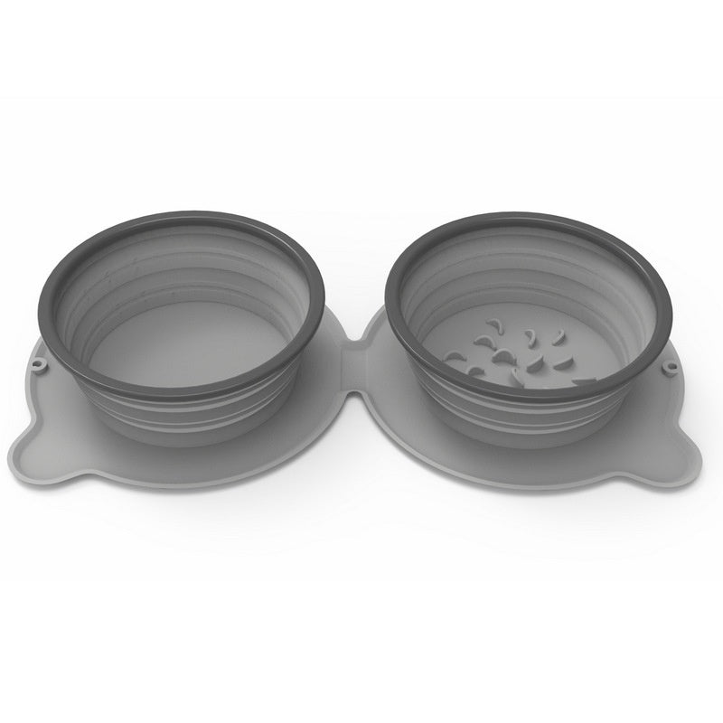 Portable Silicone Double Dog Food Bowls Foldable Non-Slip Pets Gym From House Gray