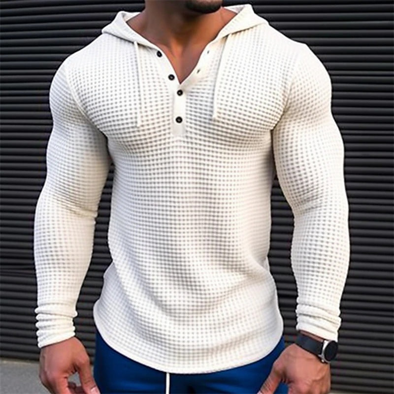 Men's Pullover Casual Long Sleeve T-shirt Waffler Slim Tops