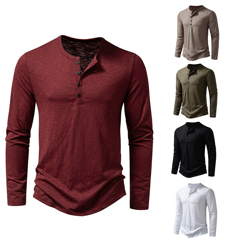 Men's Long-sleeved T-shirt Fashion Casual Solid Color Men Gym From House