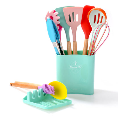 Kitchen Wooden Handle Kitchenware Set With Storage Square Bucket Kitchen DealSniper.net color