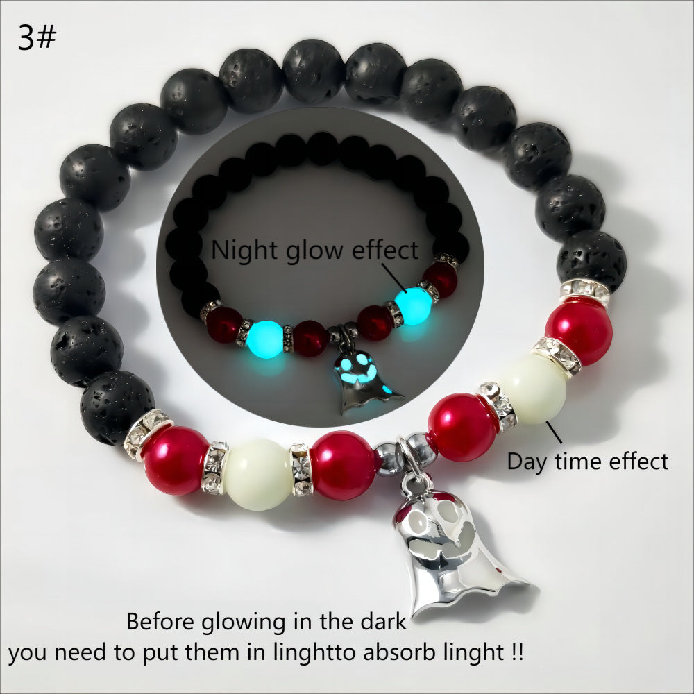 Halloween Gift Luminous Little Ghost Natural Volcano Bracelet Jewelry dealsniper-net 3 Red Zhulan Green Light