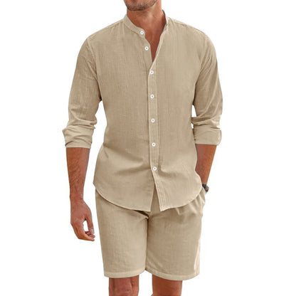 Summer Short Shirt Suit Fashion Lapel Button Down Short Sleeve Men Gym From House Khaki L