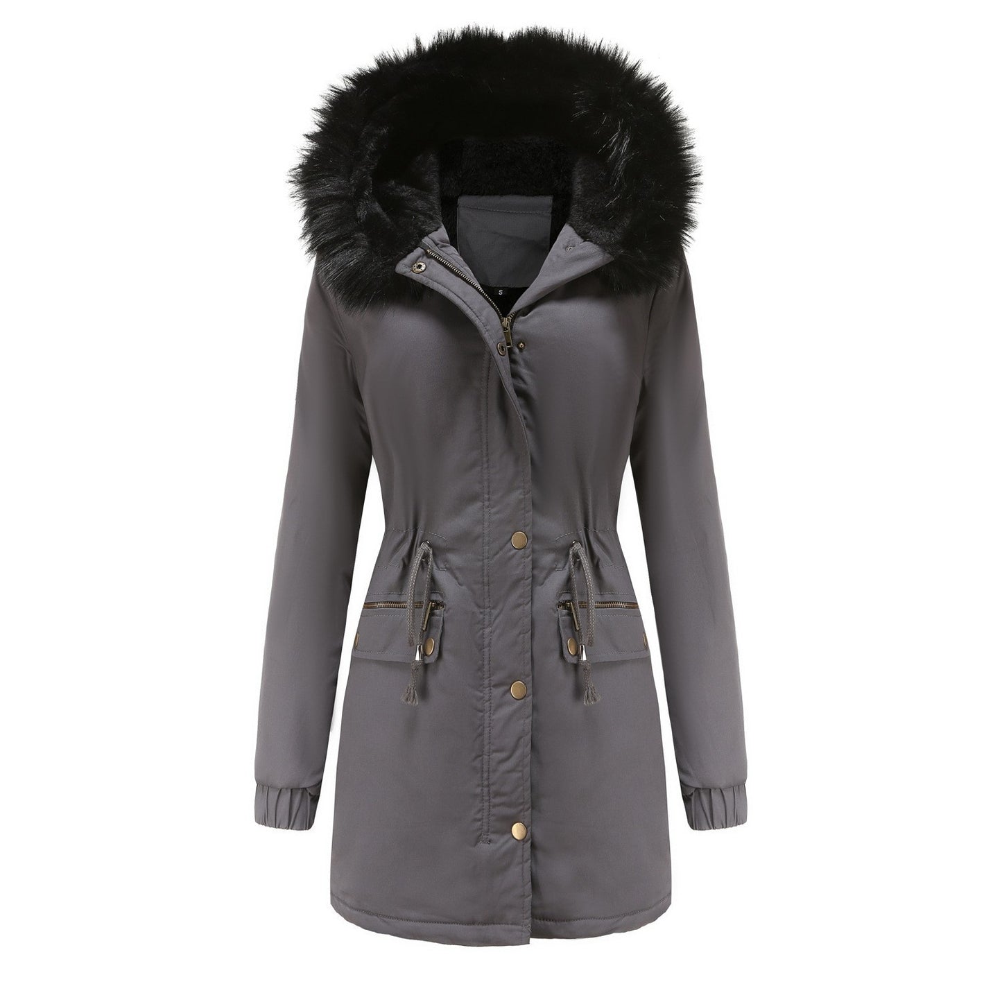 Women's Plush Hooded Parkas Winter Warm Thick Zip-up Jackets Women Gym From House GREY A 2XL