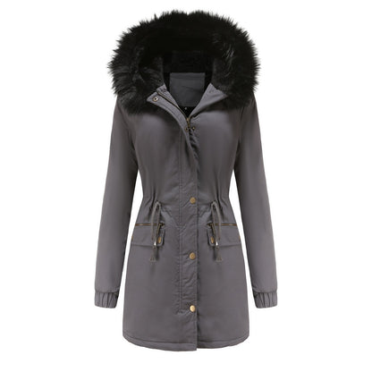 Women's Plush Hooded Parkas Winter Warm Thick Zip-up Jackets Women Gym From House GREY A 2XL