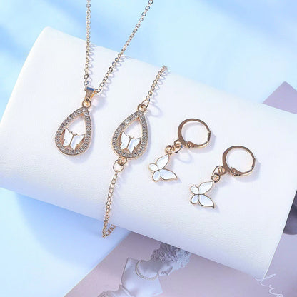 4PCS Set Luxury Women Butterfly Necklace Bracelet Jewelry dealsniper-net White MS3097