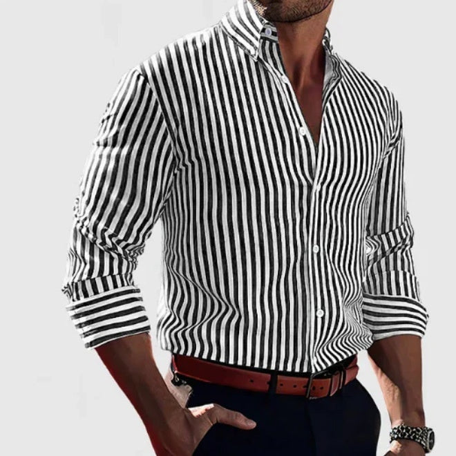 Ins Stripe Printed Long Sleeve Shirt Men Fashion Men Gym From House