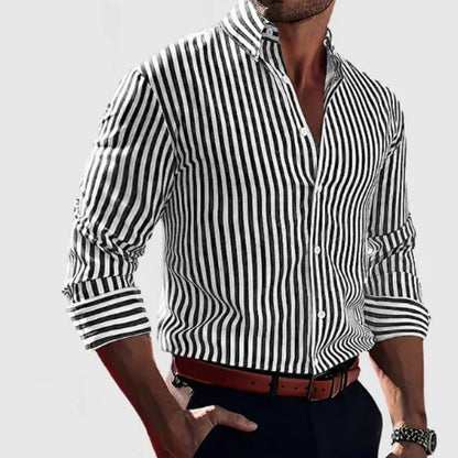Ins Stripe Printed Long Sleeve Shirt Men Fashion Men Gym From House