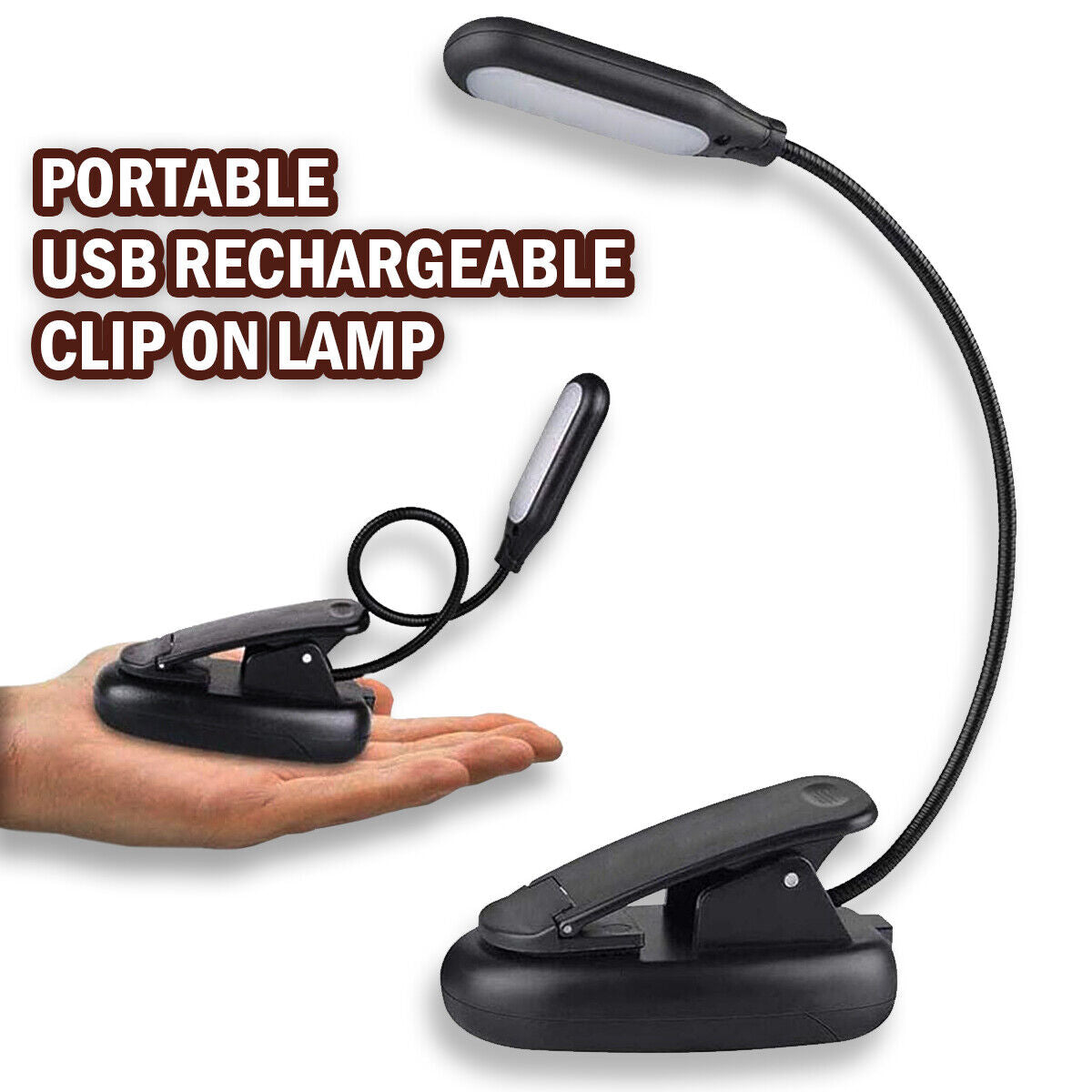 LED Reading Book Light With Flexible Clip USB Rechargeable Lamps For Reader Work Home dealsniper-net