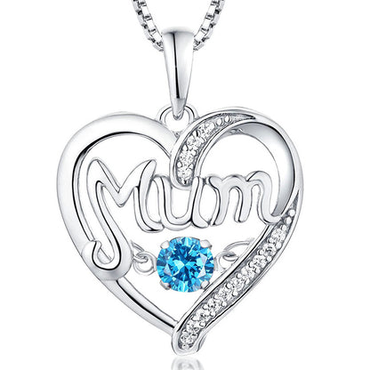 Pulsatile Heart MoM Necklace Mother's Day Gift Birthstones Smart Pendant Jewelry dealsniper-net Sea Blue Zirconium November 925 Silver