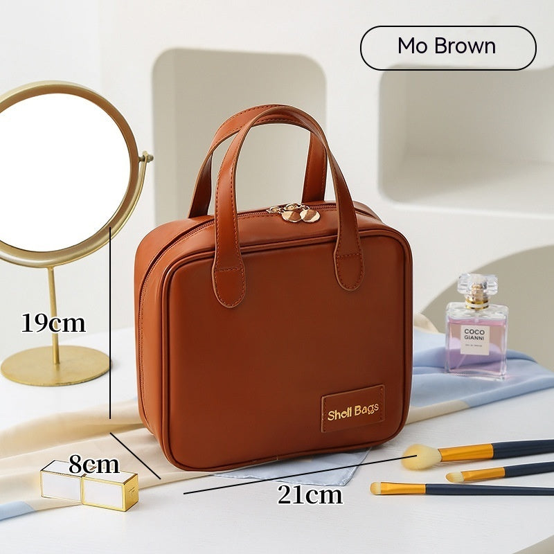 PU Large Capacity Travel Make Up Storage Organizer Women dealsniper-net Caramel Mocha 21x8x19cm