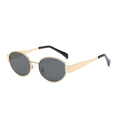 Women's Metal Retro Oval Sunglasses Women dealsniper-net Gold Frame Gray Piece