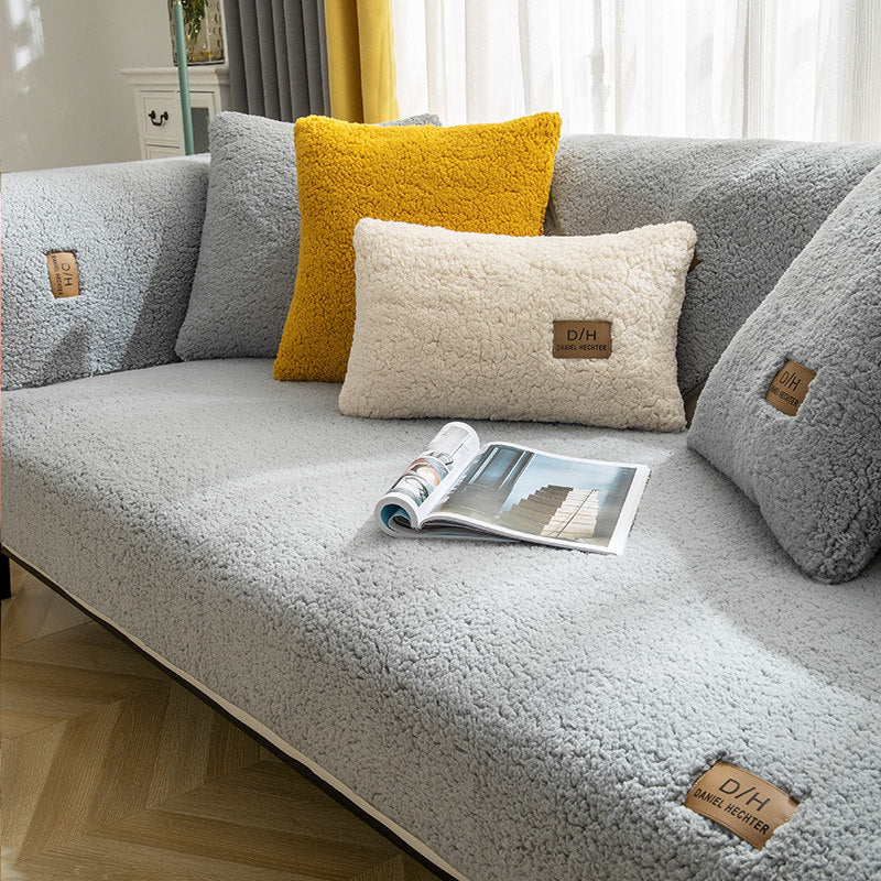 Modern Solid Color Winter Lamb Wool Sofa Towel Home Decor dealsniper-net Grey 110x110cm