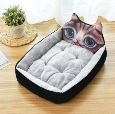 Kennel removable and washable Teddy cartoon pet nest Pets dealsniper-net Black 3D cat L